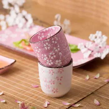 Sakura Desen seramik fincan Çay Kahve Fincanı Kupa şarap bardakları su bardakları Suyu Süt Bardak Cafe Taşınabilir Drinkware Japon Tarzı