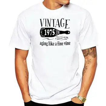 1975 Yaşlanma Gibi Güzel Bir Şarap Erkek beyaz tişört doğum günü hediyesi Rahat Tee Gömlek