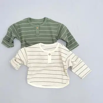 2022 Sonbahar Yeni Bebek Uzun Kollu T Shirt Vintage Çizgili T Shirt Bebek Rahat Waffle Kazak Erkek Kız Dip Tops