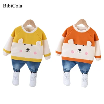 Bebek Erkek Kız Elbise Takım Elbise Sonbahar Kış Sıcak Takım Elbise Karikatür Hayvan Baskı Kıyafetler Setleri Polar Kazak + Pantolon 2 adet Çocuk Giysileri