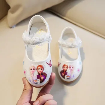 Bahar kızlar prenses ayakkabı sevimli yumuşak tabanlı ayakkabı baskı çiçek kız küçük deri ayakkabı sonbahar Dondurulmuş ayakkabı 2022 rahat ayakkabılar