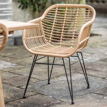 Iskandinav Demir Sanat Rattan plaj sandalyeleri için dış mekan mobilyası Ev Basit Açık Sandalyeler Balkon Ins Yaratıcı Arkalığı Yemek Sandalyesi