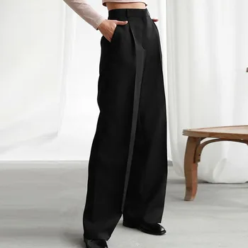 Rahat Zarif uzun pantolon Kadın Yeşil Yüksek Bel Geniş Bacak Pantolon Kadın 2022 Yaz Şık Cep Fermuar Ofis Bayan Pantolon 20982