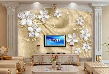 Özel 3D duvar kağıdı 3D lüks yumuşak paket elmas takı çiçekler arka plan duvar dekorasyon boyama