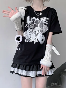 Deeptown japon animesi T-shirt Harajuku Grafik Tees Kawaii Kız baskı t-shirt Yaz Kısa Kollu Üstleri Kadınlar için Moda Kore