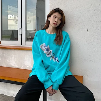Hoodie Yuvarlak boyun tişörtü kadın yeni 2021 sonbahar yeni büyük boy Soyut baskı tasarım duygusu niş Kazak Üst