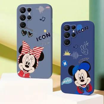 Çift Mickey Minnie Mouse Telefon Kılıfı için Samsung Galaxy S22 S21 S20 FE S10 Not 20 10 Artı Lite Ultra 5G Sıvı Halat Funda