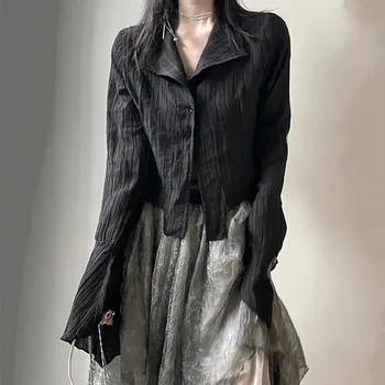 N kızlar Gotik Siyah Gömlek Yamamoto Koyu Estetik Bluz Kadınlar Düzensiz Emo Alt Grunge Üstleri Y2k