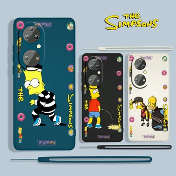 Komik Simpsons İçin P50 P40 P30 P20 P Akıllı Z Pro Artı 2019 2021 5G TPU Sıvı Halat telefon kılıfı Fundas Coque Çapa Kapak