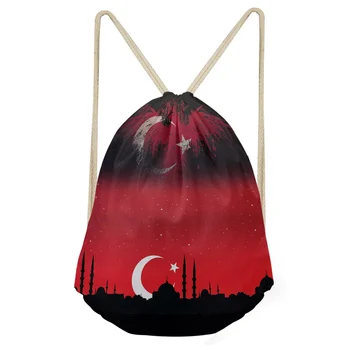 Özel Türk Sahne Tarzı Baskı Logosu Yeni Polyester Rahat Alışveriş İpli Kumaş kadın Halat Sırt Çantası Saklama Torbaları