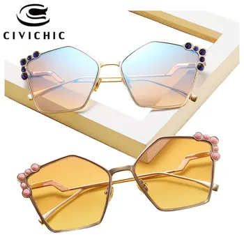 CIVICHIC Yeni Kadın moda güneş gözlükleri Düzensiz Kişiselleştirilmiş Gözlük Boncuk Süslemek Óculos De Sol Asil Bayan HD Lunettes E396