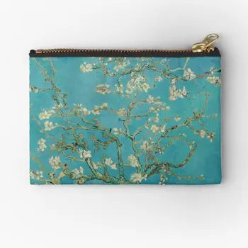 Badem Çiçekleri Vincent Van Gogh Paintin fermuarlı torbalar Depolama Sikke Saf Anahtar Ambalaj Iç Çamaşırı Para Çantası Küçük Kadın Çorap