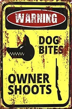 Uyarı köpek ısırıkları sahibi vuruyor Metal işareti Retro ev mutfak ofis duvar dekor erkekler mağara