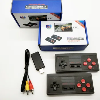 Retro El Çift 2.4 G Kablosuz Oyuncular Aile Mini TV video oyunu Konsolu AV Çıkışı Dahili 620 8 Bit Klasik Oyunlar için NES