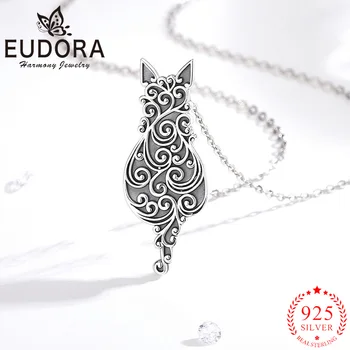 Eudora Gerçek 925 Ayar Gümüş Telkari Kedi Kolye Sevimli Yavru Hayvan Kolye Erkekler Kadınlar moda takı Parti Zarif Hediye