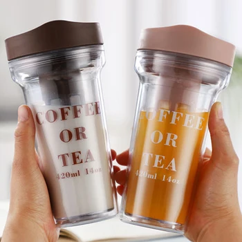420ML Çevre Dostu Kahve çay bardağı Buğday Samanı Seyahat Su İçecek Kupa Çift Kahve kapaklı bardak içecek kupaları Çift Bardak Dayanıklı
