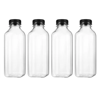 UKCOCO 4 ADET PET Boş Saklama Kapları kapaklı şişeler Kapaklar İçecek içme şişesi Şişe Kavanoz (Siyah Kapaklar)