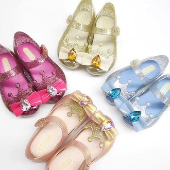 Yeni Renk Yüksek Kalite Çocuk Kız Mini Melissa ayakkabı Çocuk Sparkle Taç Sandalet Çocuklar Bebek Şeker ayakkabı Jöle ayakkabı