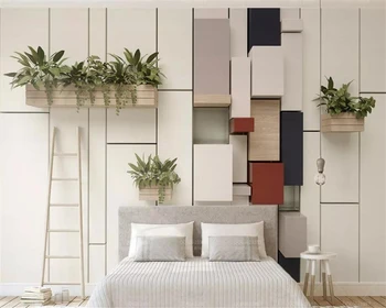 Özel duvar kağıdı papel de parede 3d duvar resimleri moda geometrik küp mozaik taze yeşil bitki saksı yatak odası arka plan duvar kağıdı