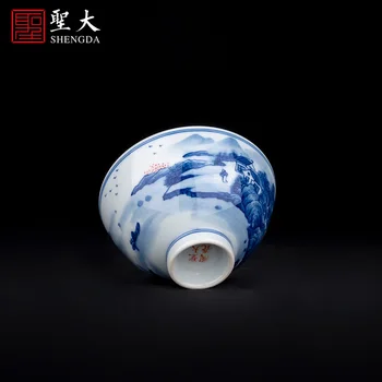 / mavi ve beyaz manzara jiangnan ustaları fincan saf manuel el-boyalı yüksek dereceli seramik kung fu çay örnek çay bardağı