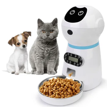 Gıda Dağıtıcı Paslanmaz Çelik Ses Kaydı İle Otomatik Kedi LCD Ekran Zamanlayıcı Otomatik Evcil Hayvan Besleyiciler köpek maması kasesi AB Tak