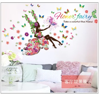 Güzel renkli Kelebek Elf Sanat ve çiçek Duvar Sticker Çocuk Odaları İçin Ev Dekoratif Zemin 60x90 cm