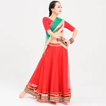 Hint Dans Uygulama Elbise 3 PCS Kadın Büyük Salıncak Bollywood Sari Kostüm Oryantal dans kostümü Halk Dans Giyim DQL925