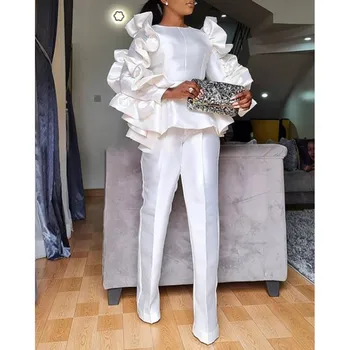 2 Parça Pantolon Takım Elbise Kadın Ofis Giyim Rahat Seti Beyaz Uzun Kollu Pantolon İki parçalı Takım Elbise 2021 Sonbahar Yeni Bayanlar İş Kıyafeti